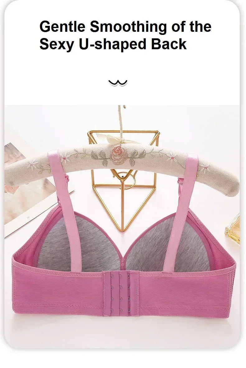 Gathered Side Collection Lifting Underwear Breasts Brassiere Large Size Bra Full Cup Underwear Brassiere No Steel Ring  Bra