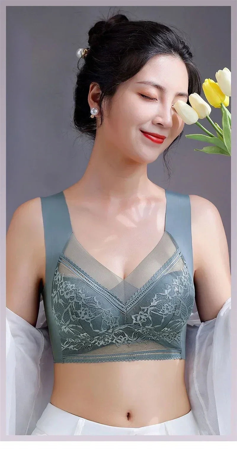 L-5XL Women Large Bra Push Up Ice Silk Seamless upper Bralette Lace Wireless Summer Bras Plus Size Top Lingerie Underwear 15019